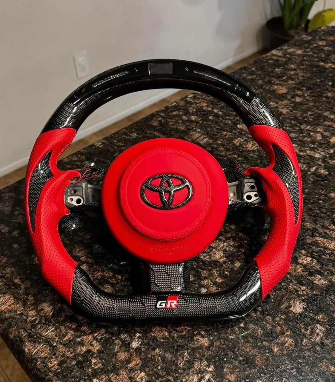 Custom Carbon Fiber & Red Leather Steering Wheel with GR Logo